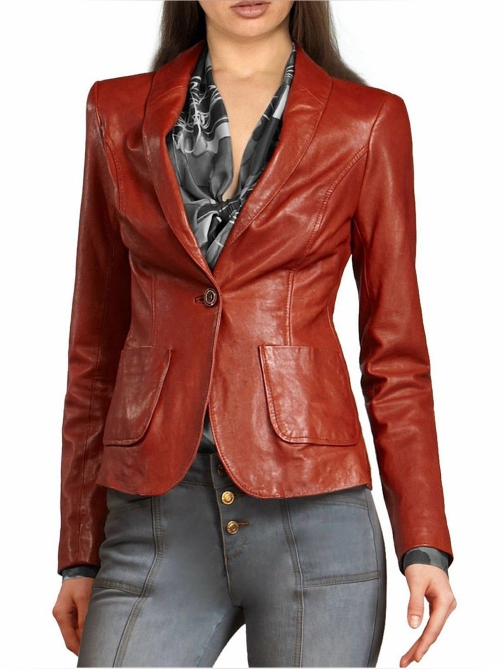 Rachel Zoe Red Leather Blazer Jacket